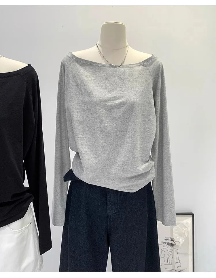 Women’s Off-Shoulder Cotton Long Sleeve T-Shirt