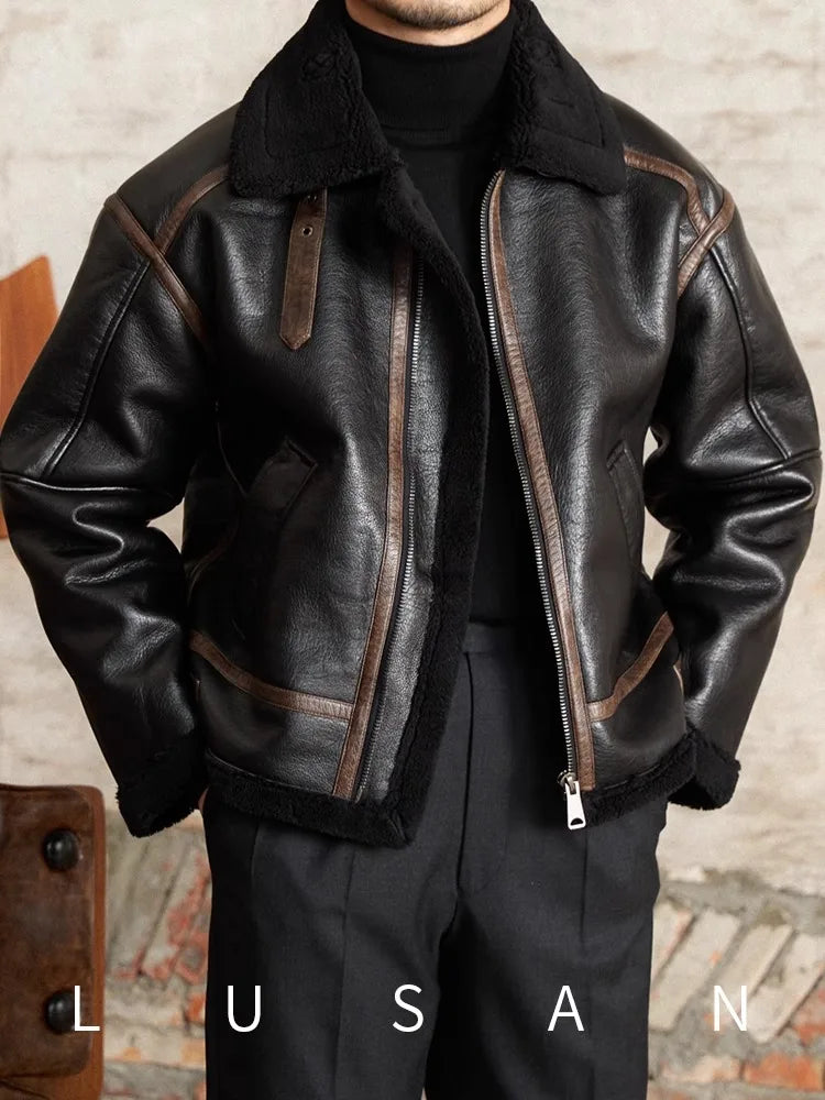 Men’s British Style Leather Jacket – Fur Lined Winter Coat