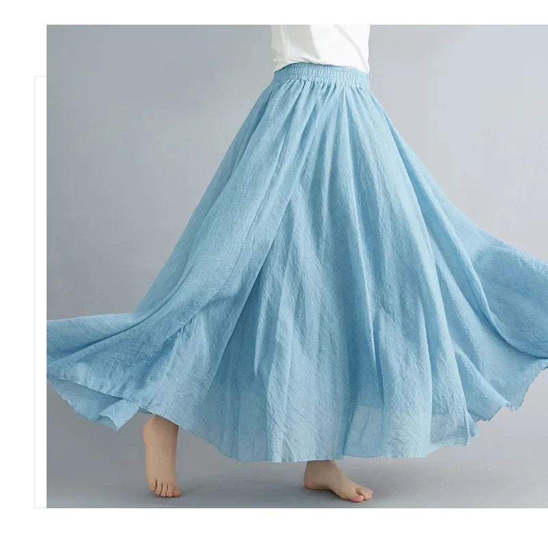 Women's Cotton Linen Maxi Skirt – Boho Y2K Casual Long Skirt, Elegant Beachwear Style