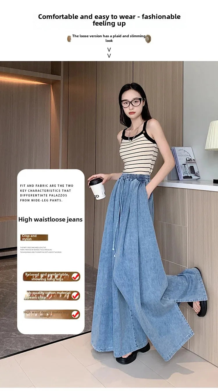 2024 Autumn Plus Size Wide-Leg Jeans – Loose-Fit Ground-Length Slimming Casual Pants for Women