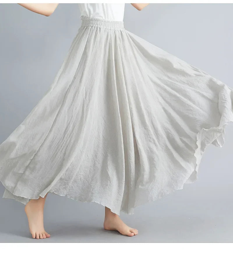 Women's Cotton Linen Maxi Skirt – Boho Y2K Casual Long Skirt, Elegant Beachwear Style