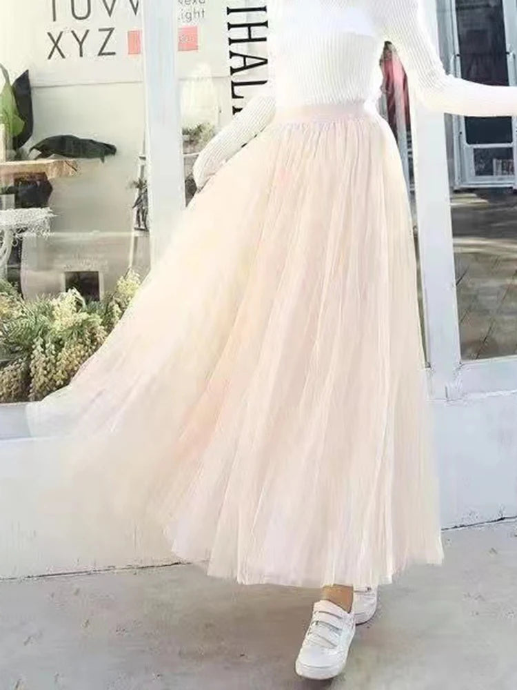 Elegant High Waist Tulle Skirt for Women