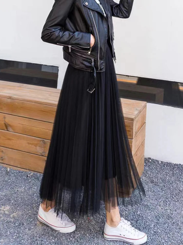 Elegant High Waist Tulle Skirt for Women