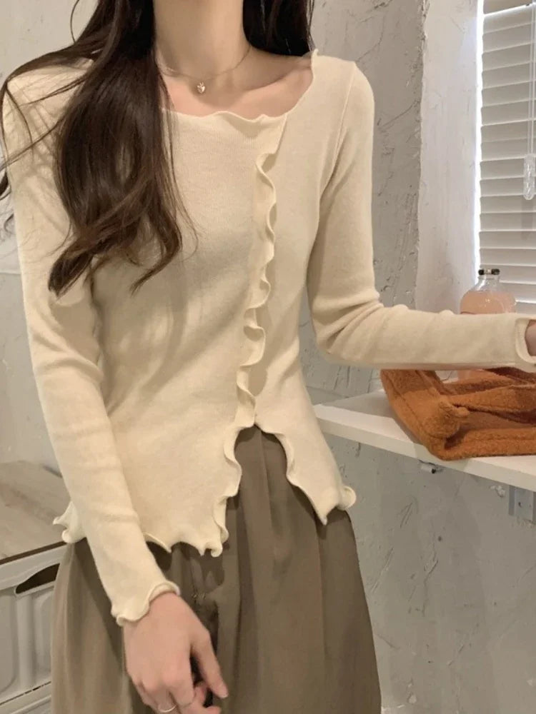 Women’s Slim Fit Lettuce-Edge Knit Sweater