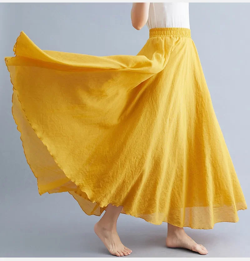 Women's Cotton Linen Maxi Skirt – Boho Y2K Casual Long Skirt, Elegant Beachwear Style