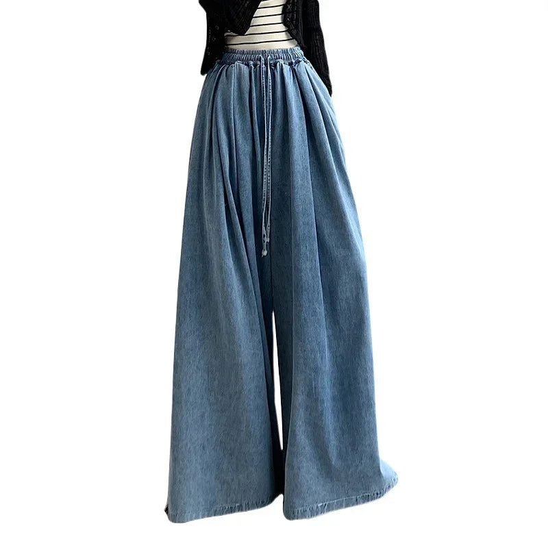 2024 Autumn Plus Size Wide-Leg Jeans – Loose-Fit Ground-Length Slimming Casual Pants for Women