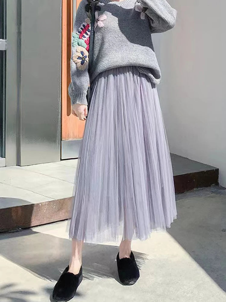 Elegant High Waist Tulle Skirt for Women
