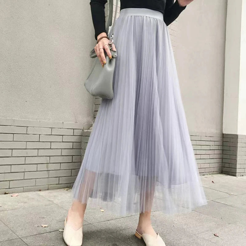 Elegant High Waist Tulle Skirt for Women