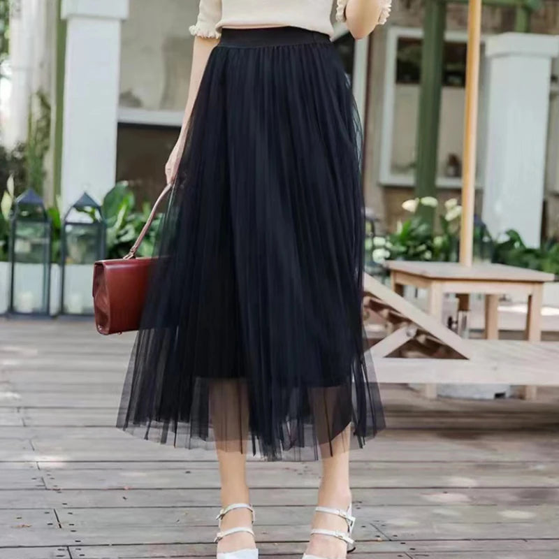 Elegant High Waist Tulle Skirt for Women