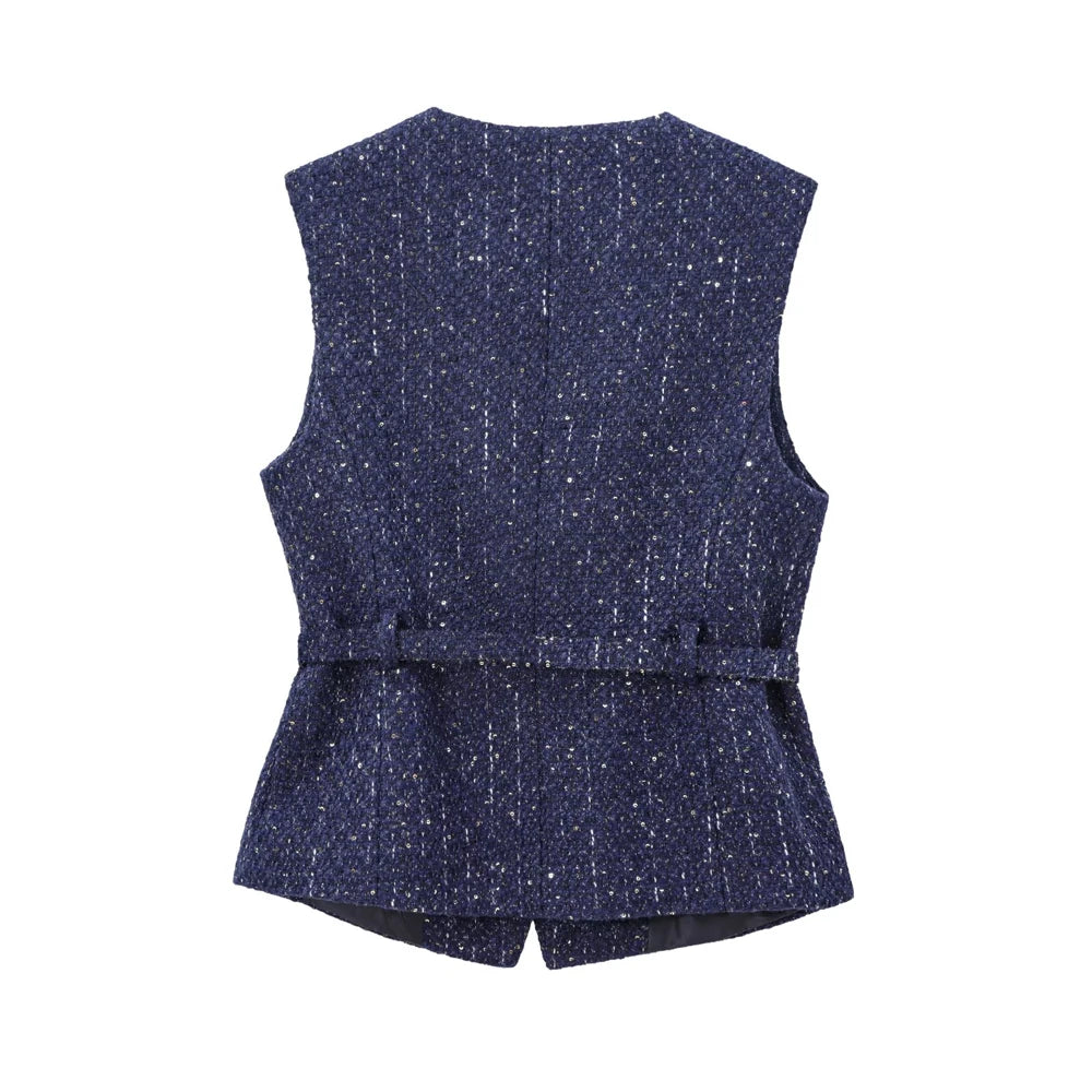 Women's Tweed Waistcoat with Belt