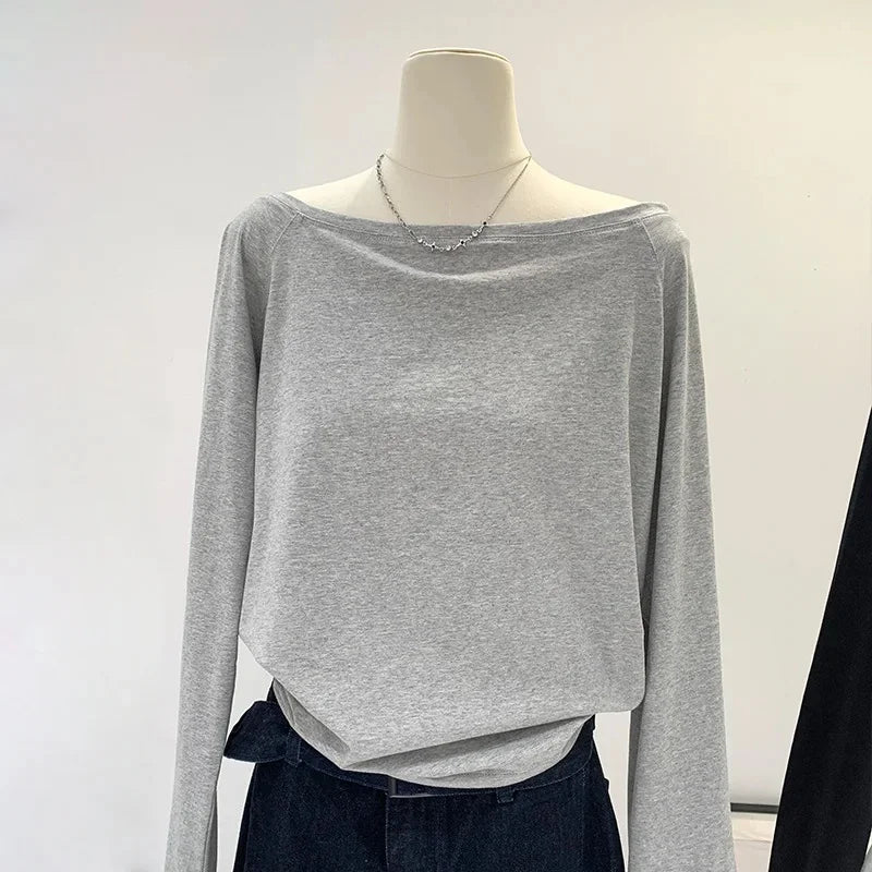 Women’s Off-Shoulder Cotton Long Sleeve T-Shirt