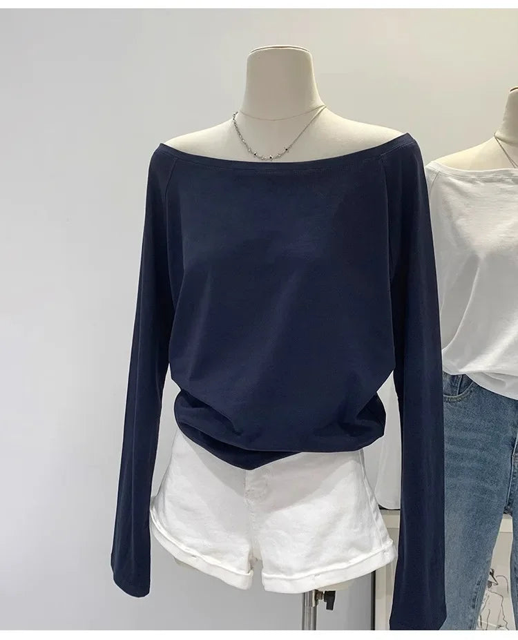 Women’s Off-Shoulder Cotton Long Sleeve T-Shirt