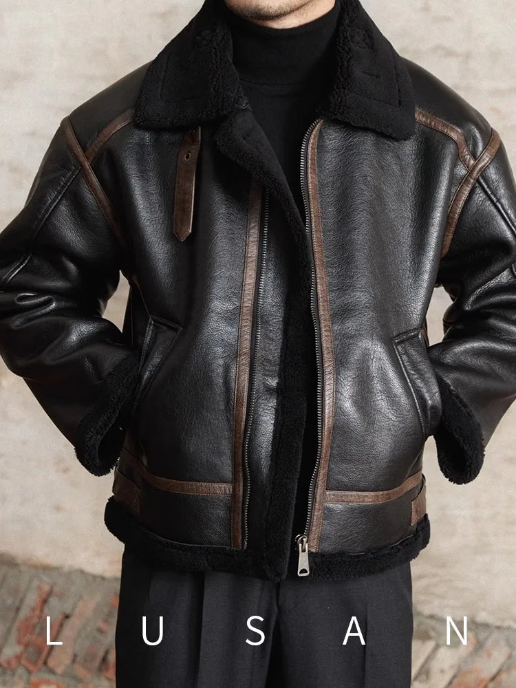 Men’s British Style Leather Jacket – Fur Lined Winter Coat
