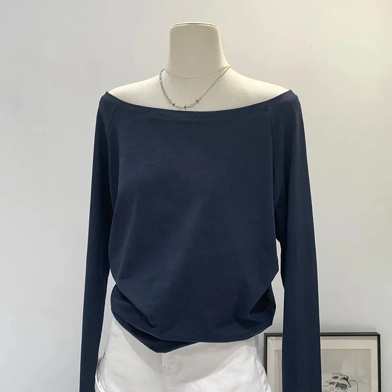 Women’s Off-Shoulder Cotton Long Sleeve T-Shirt