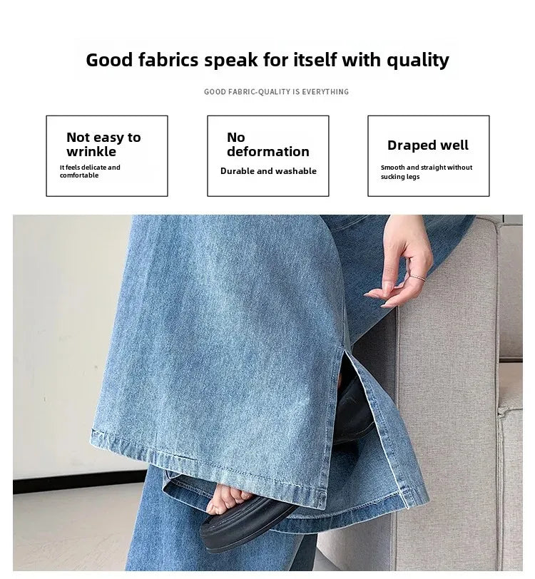 2024 Autumn Plus Size Wide-Leg Jeans – Loose-Fit Ground-Length Slimming Casual Pants for Women