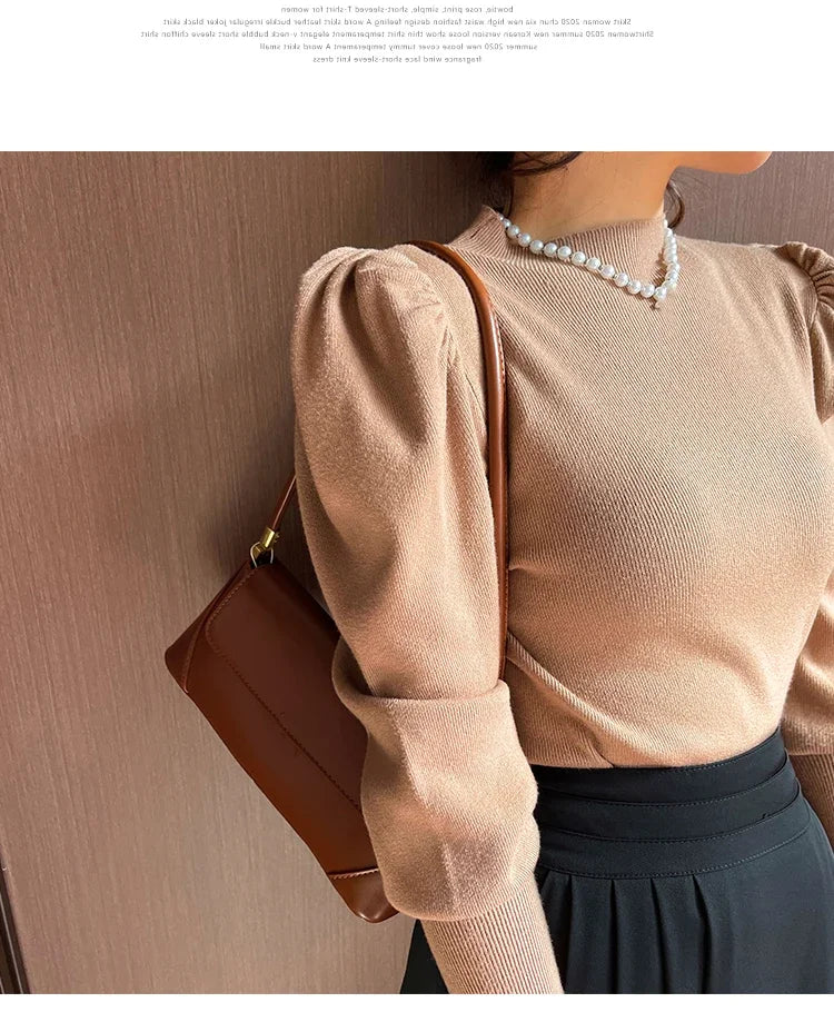 Women’s Puff Sleeve Turtleneck Slim Fit Sweater