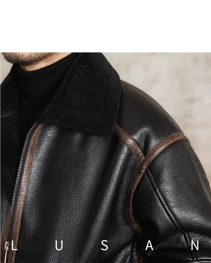 Men’s British Style Leather Jacket – Fur Lined Winter Coat