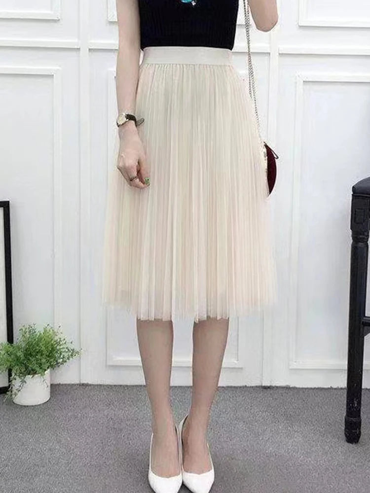 Elegant High Waist Tulle Skirt for Women